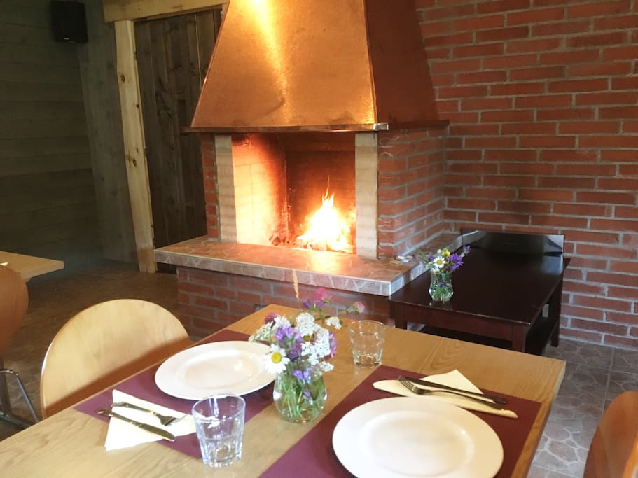 Dinner at the fireplace