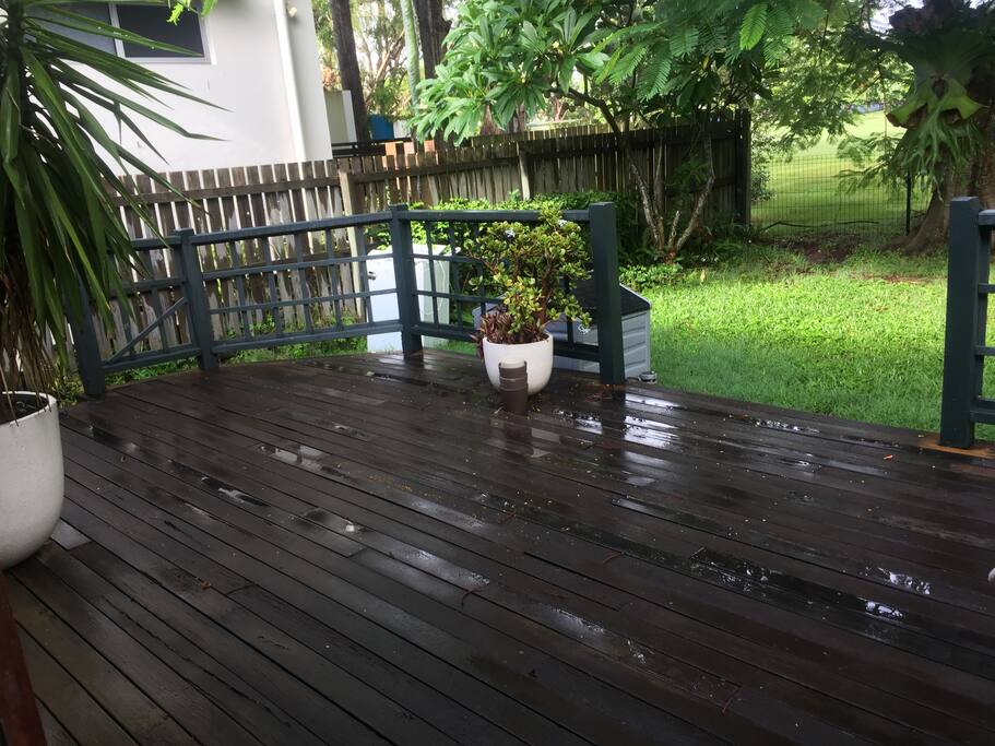 Big back deck now has a bbq and an outdoor setting