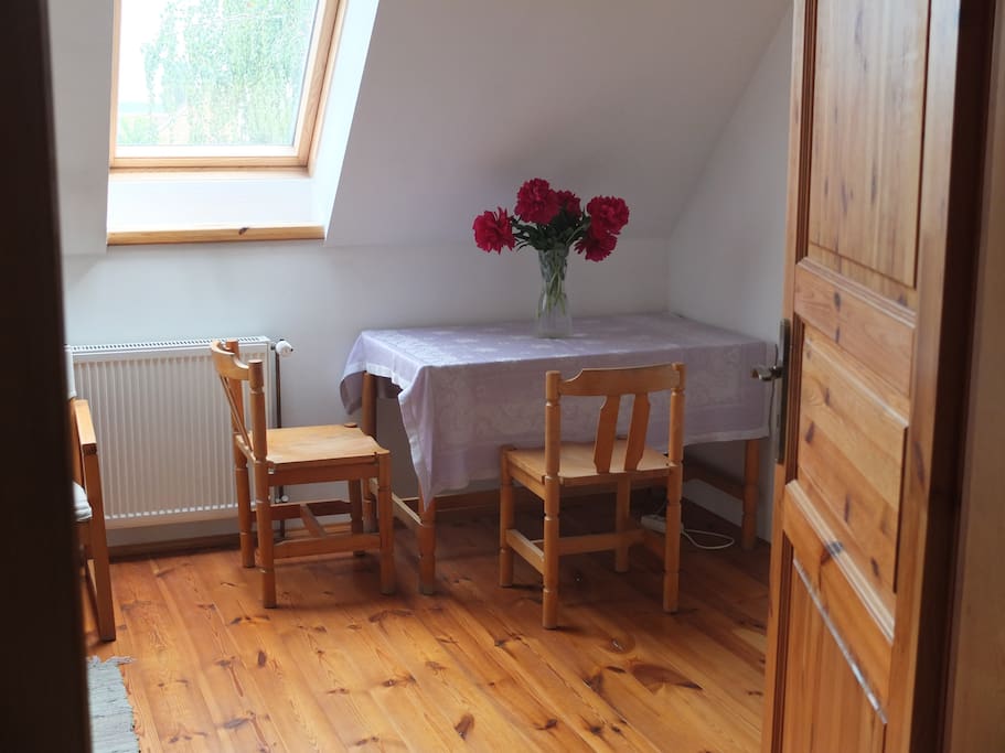 Table with two chairs for guests