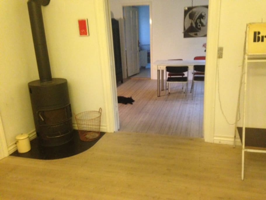 The two spacious and charming living rooms en-suite and the woodburning stove. These are the rooms where HC Andersen went to Latin School for a year.