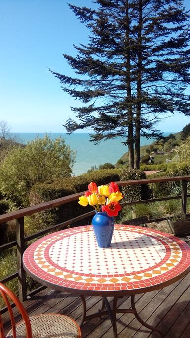 Terrasse chalet face à la Mer, sur terrasse extérieure