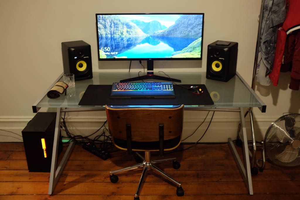 Computer Desk & Speakers