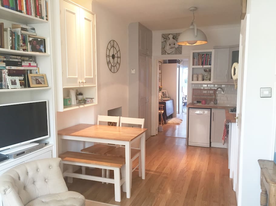 Dine in kitchen. Open plan kitchen and living room.