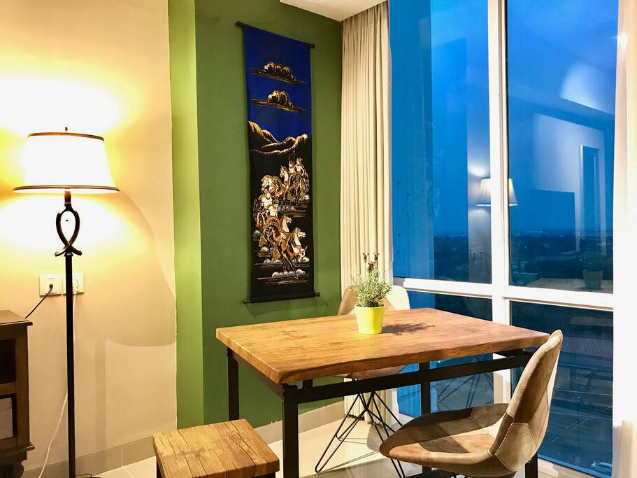 2 comfortable chairs and a table, for your dining, or as workstation. Wifi details will be provided on arrival