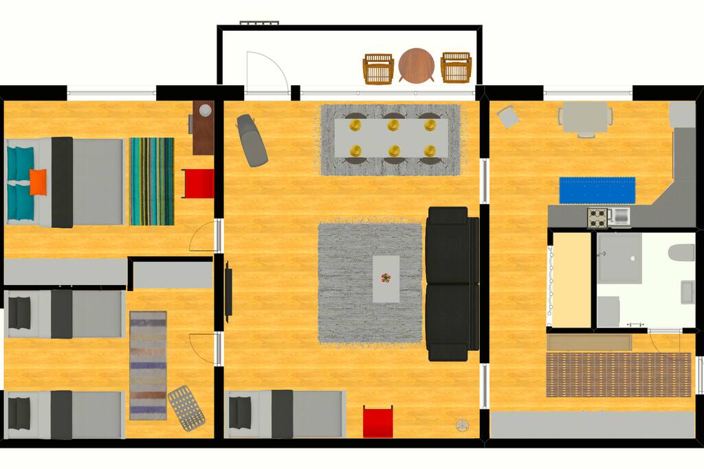 Layout and actual furnishing inside.
