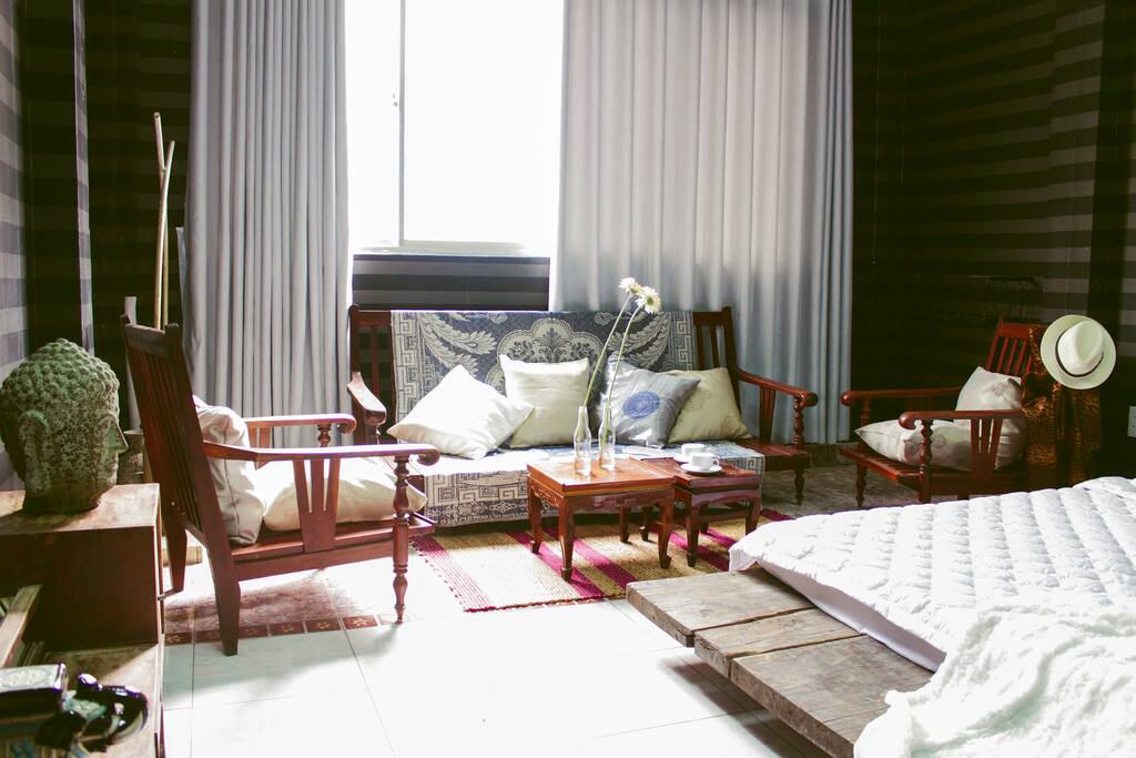 Sunny and airy relaxing space.