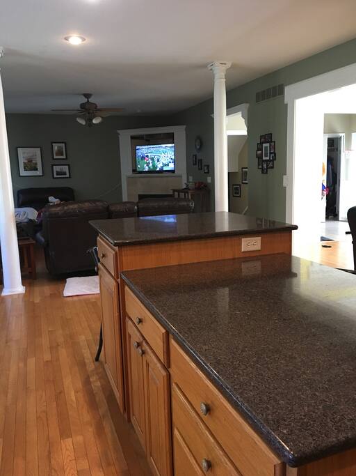 Kitchen leads out to living area