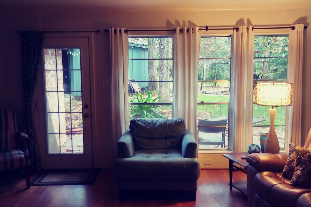 Living room looking out to back patio/yard
