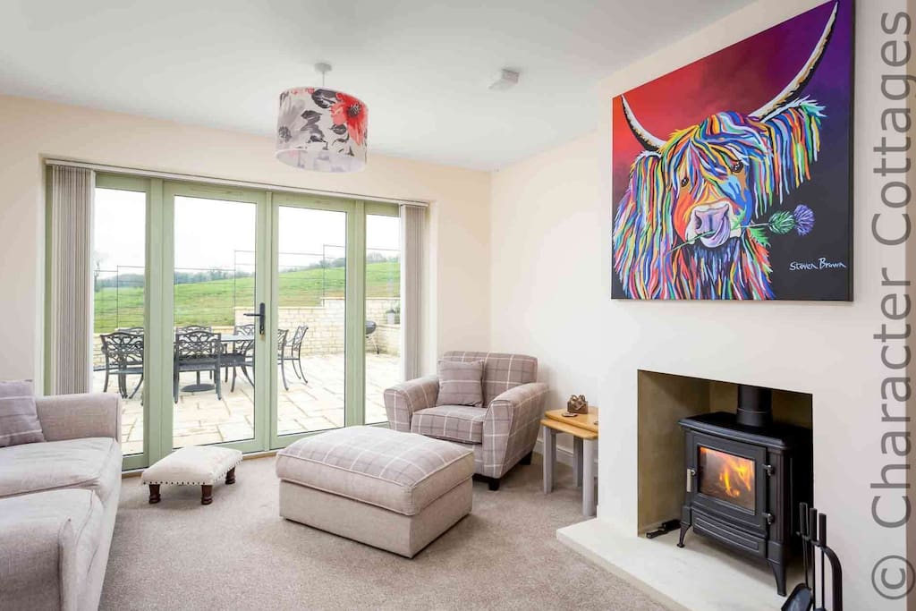 Lovely living room, with a roaring log burner