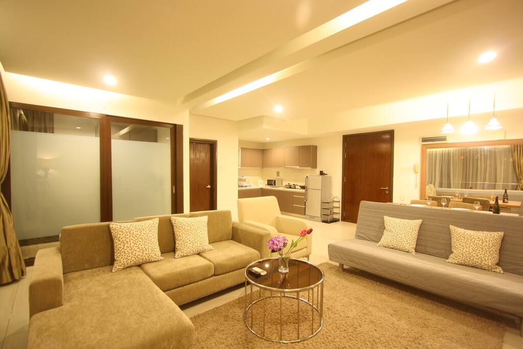 Living area and kitchen