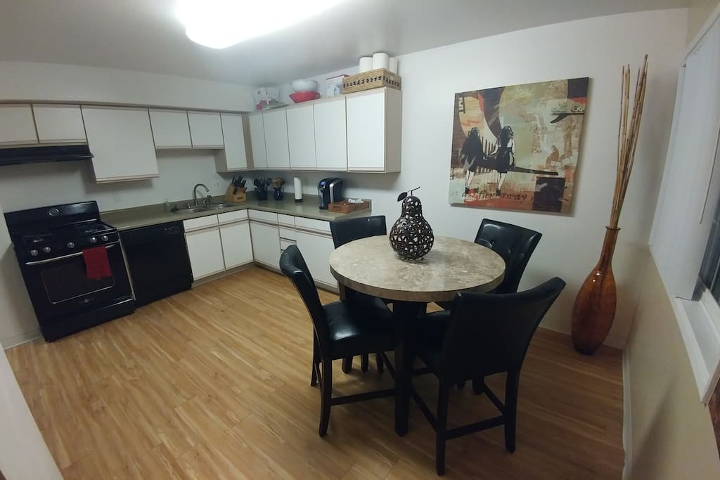 Dining area with available kitchen.