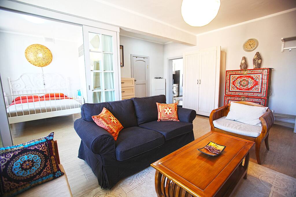 Beautifully decorated sitting room. Notice touches of traditional Mongolian style mixed with western elements.