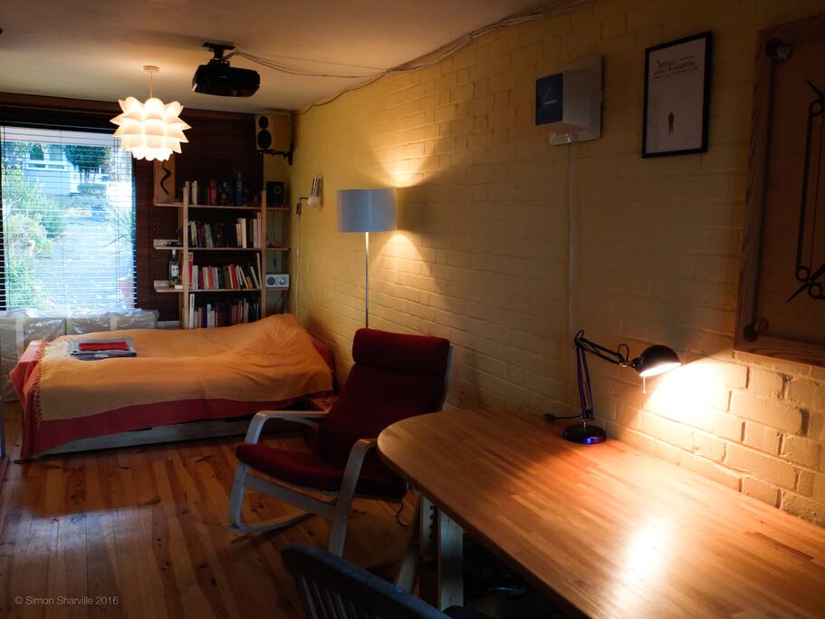 The room with futon/bed.