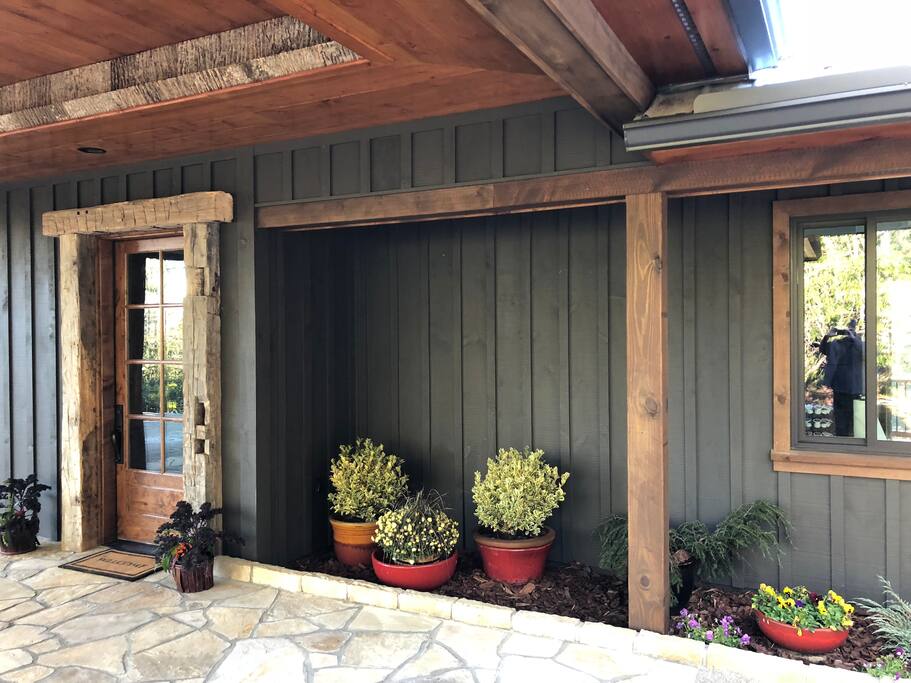Front door under 2-car Porte Cochere.