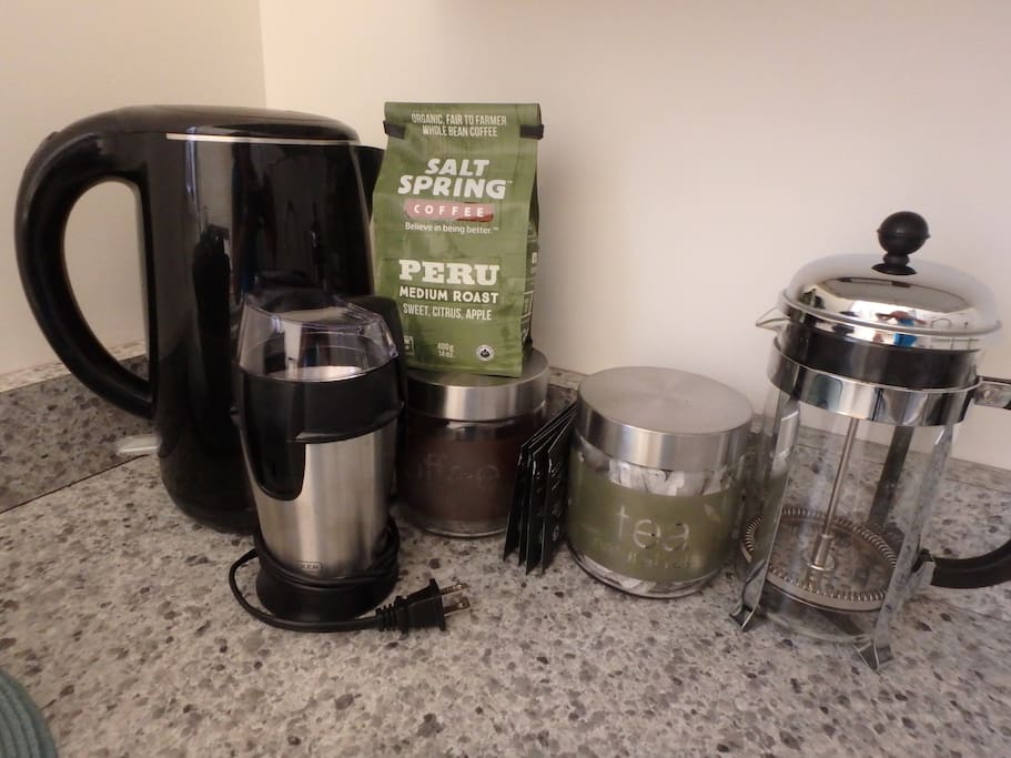 Coffee and tea supplies available in the suite.