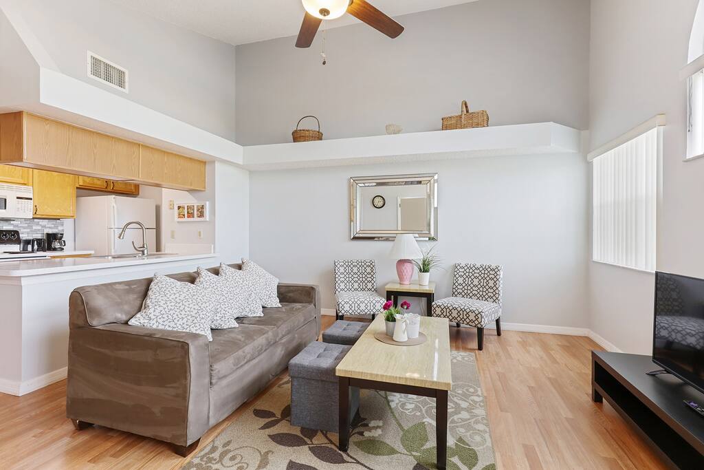 A fully furnished living room. Definitely a fine place to stay!