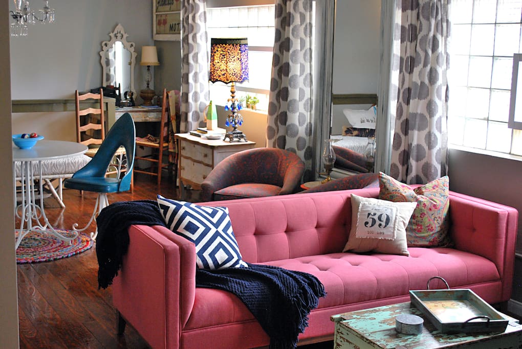 Contemporary and vintage looks mix cozy comfort with eye pleasing appeal for an enjoyable stay.