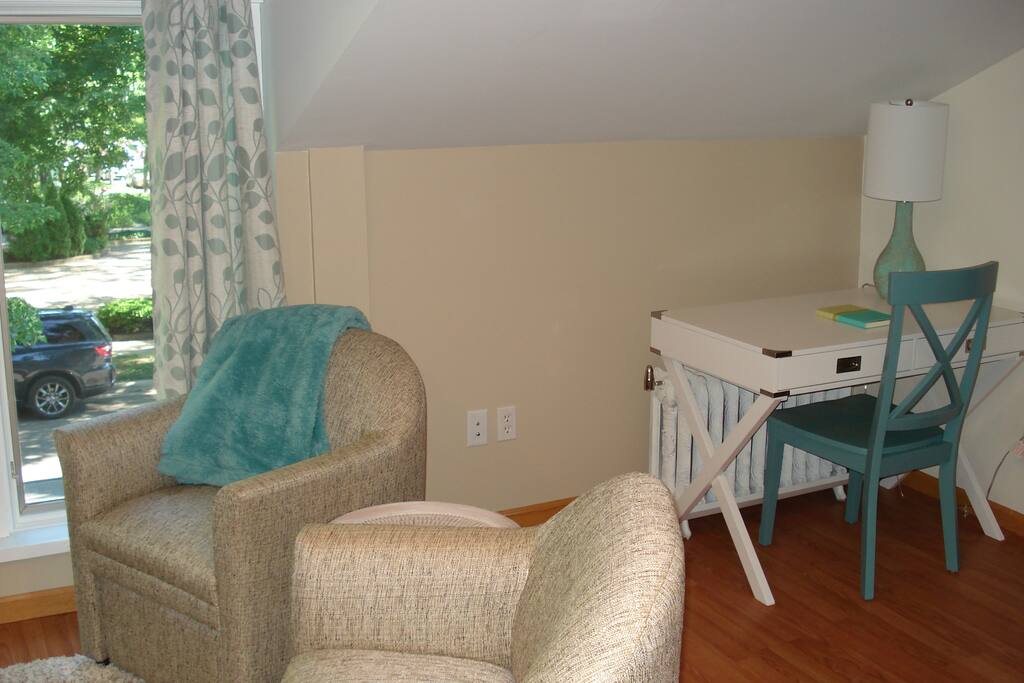 Desk just inside door