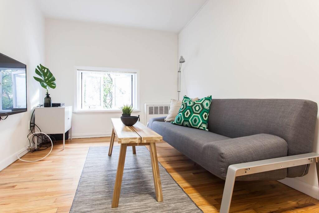 The sofa open to a bed