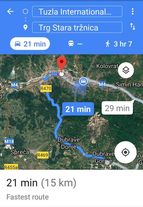 The distance from 'Tuzla International Airport' to the closest parking address