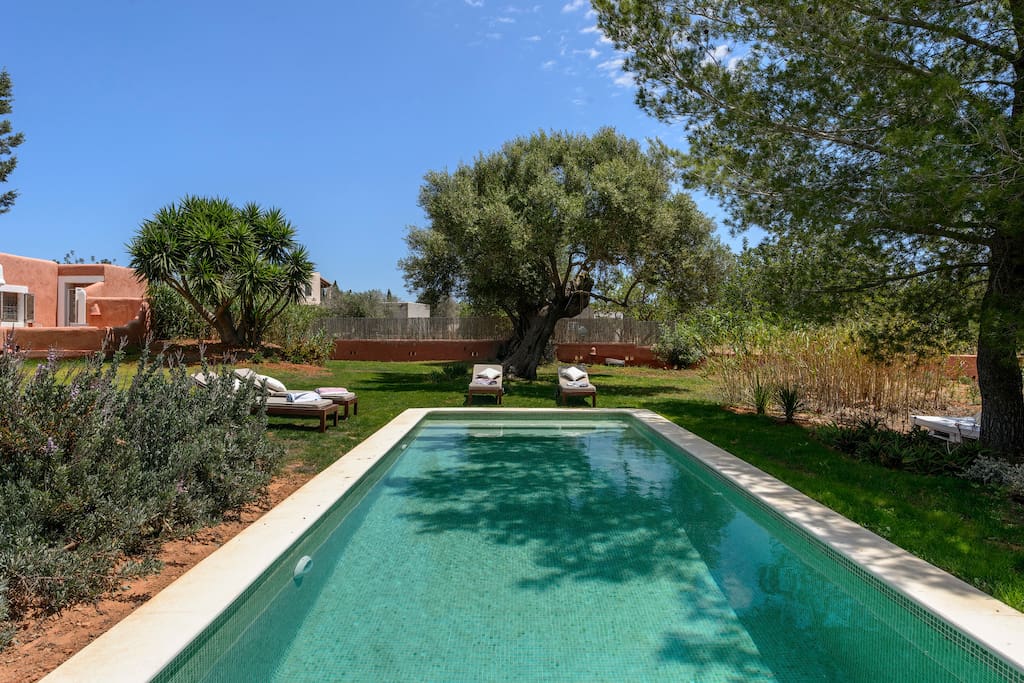 Private pool with sun beds