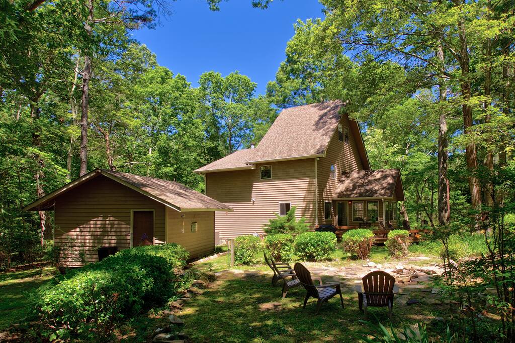 A cozy cottage in the woods.