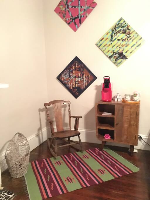Coffee and seating area.