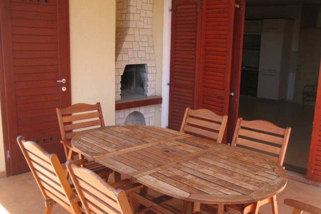 Balcony table with barbecue
