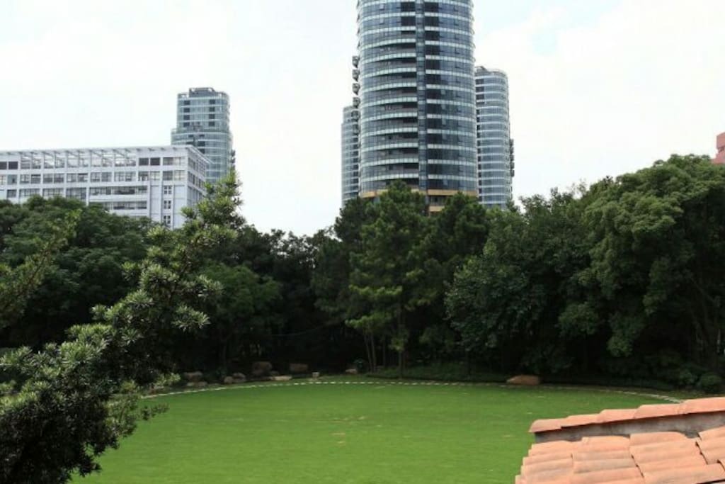 Park within compound among heritage mansions