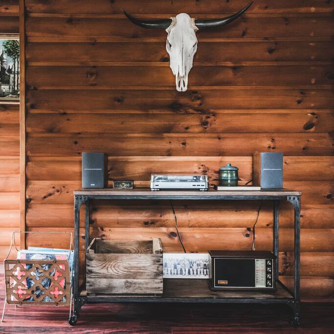 We have a great collection of old vinyl records and a record player for your use.