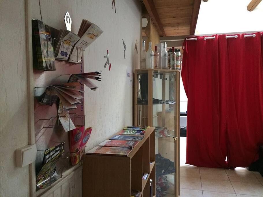 Le coin lecture et sa bibliothèque.
