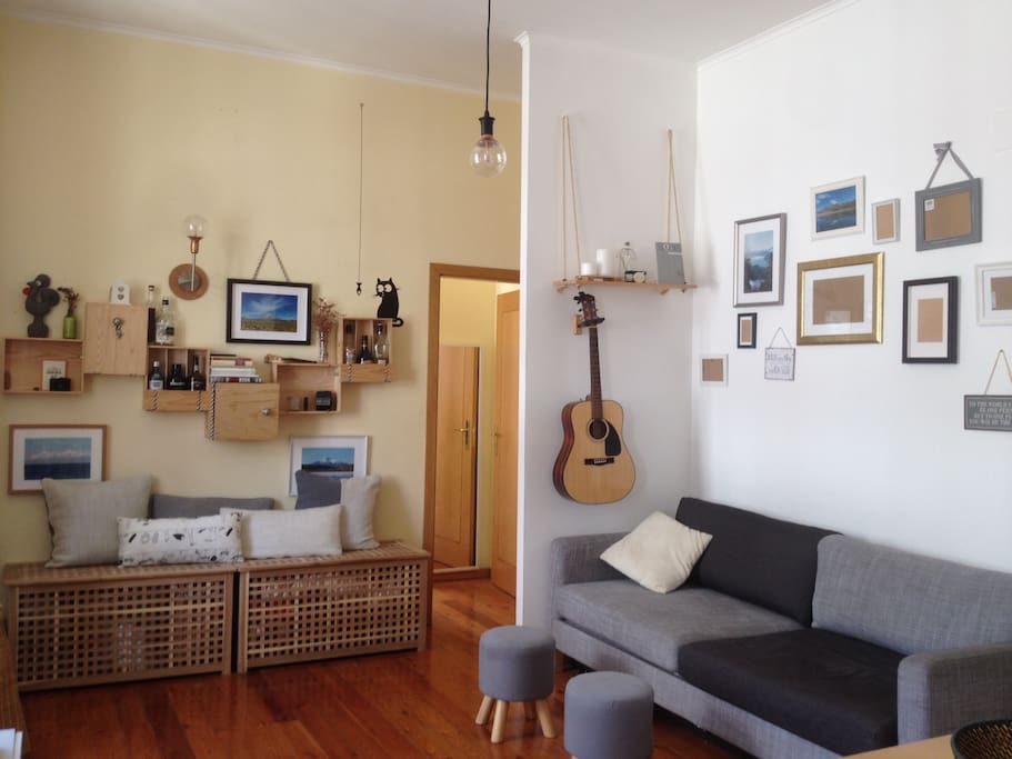 living room with bed sofa for 2 people