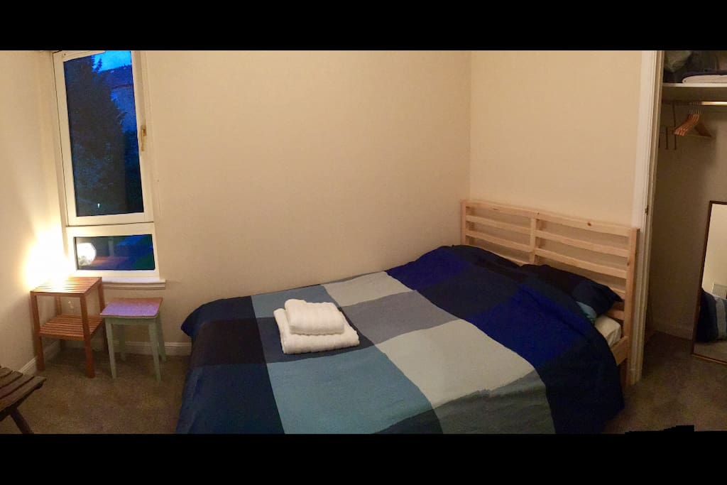 Night time view of the guest bedroom which also has new memory phone mattress - very comfy! :)