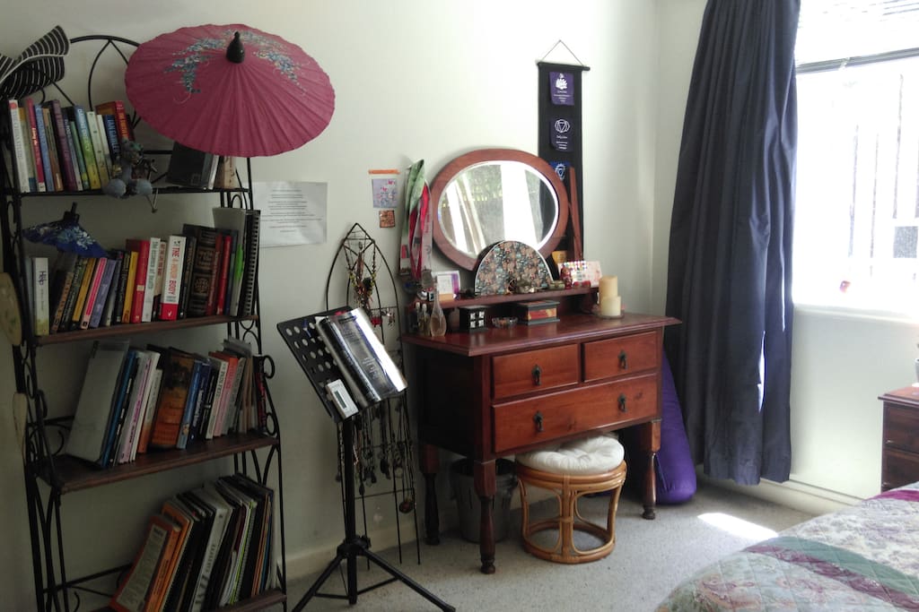 Book shelf with lots of interesting reads!