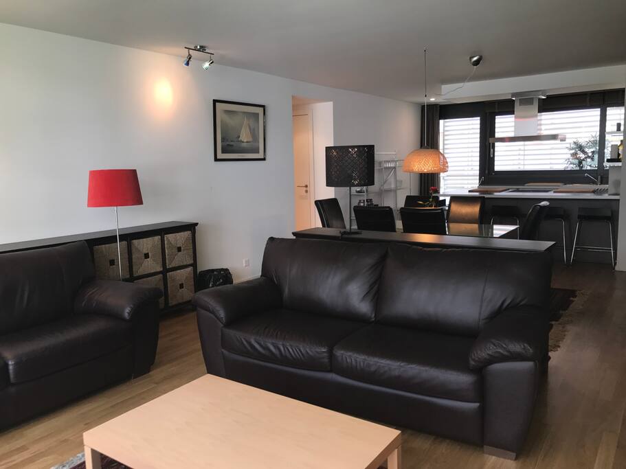 Open living room and dining area
