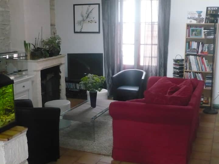 Living room with TV, fireplace (possibility of making fire, wood provided, library, small Hifi chain, aquarium, WiFi (fiber)