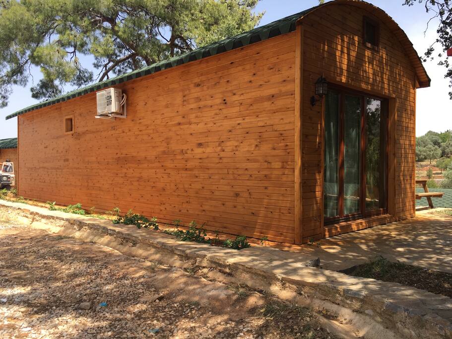 Wooden bungalow from the back