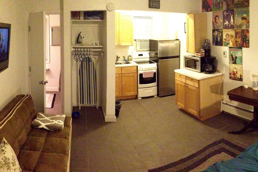 This is the view as you walk in the door. The bed is just out of the frame to the right. This picture should give you a good idea of what to expect as far a size of the unit.