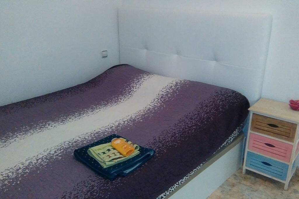 New bed and welcome pack.