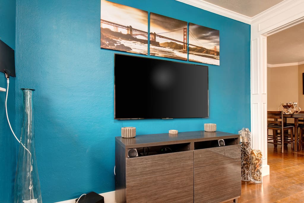 A 60" flat screen TV will keep the entertainment flowing.