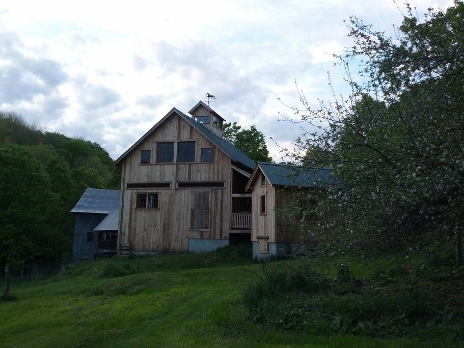 Barn and Spring house. pasture is 3 acres and a fire pit by the Spring house