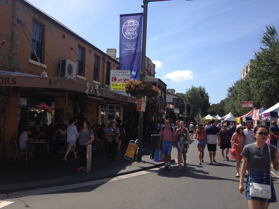 The local neighbourhood - Glebe Point Road during recent street fair. Glebe is famous for its cafe culture!