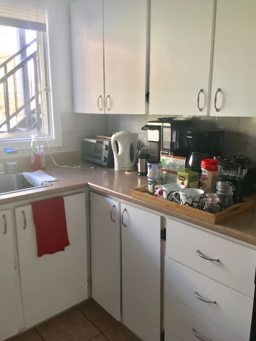 Kitchen. I'll leave coffee and tea to welcome you :)