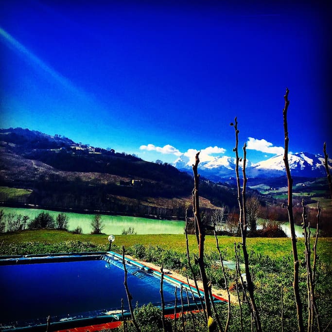 Beautiful outdoor swimming pool with mountain view