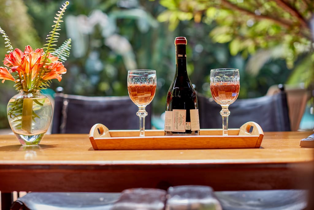 Enjoy a glass of wine listening to the song of the African birds