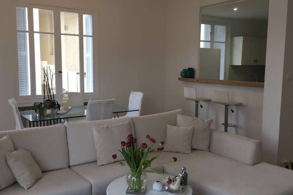 Salon contemporain ouvert sur une terrasse ou vous pouvez prendre l apéritif ou bien manger