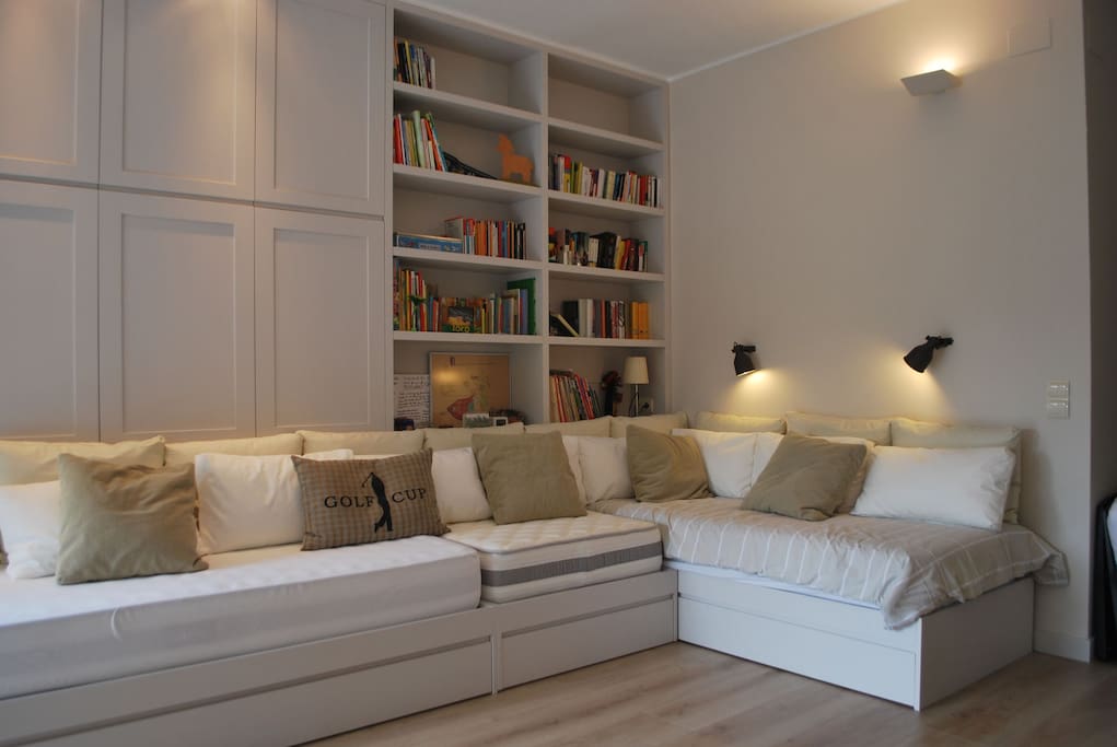 The large sofa can be transferred into two comfortable single beds
