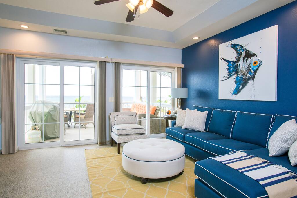 The sitting area has views of