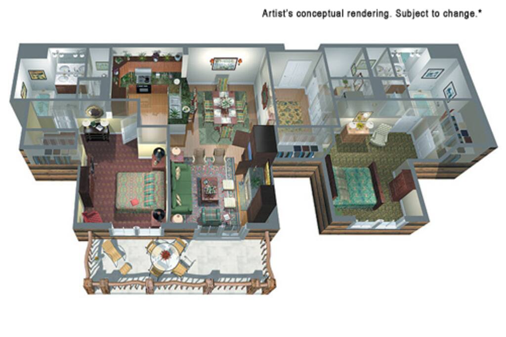 2 Bedroom / Sleeps 6 - Kitchen/Living Room/Dining Room