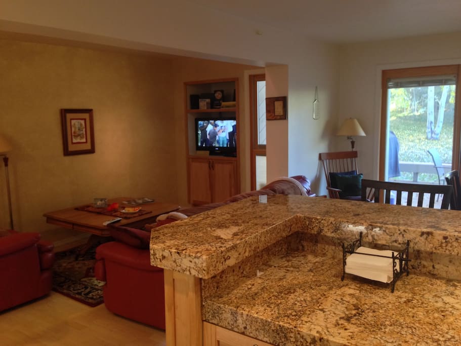 Granite counter tops and fully stocked kitchen